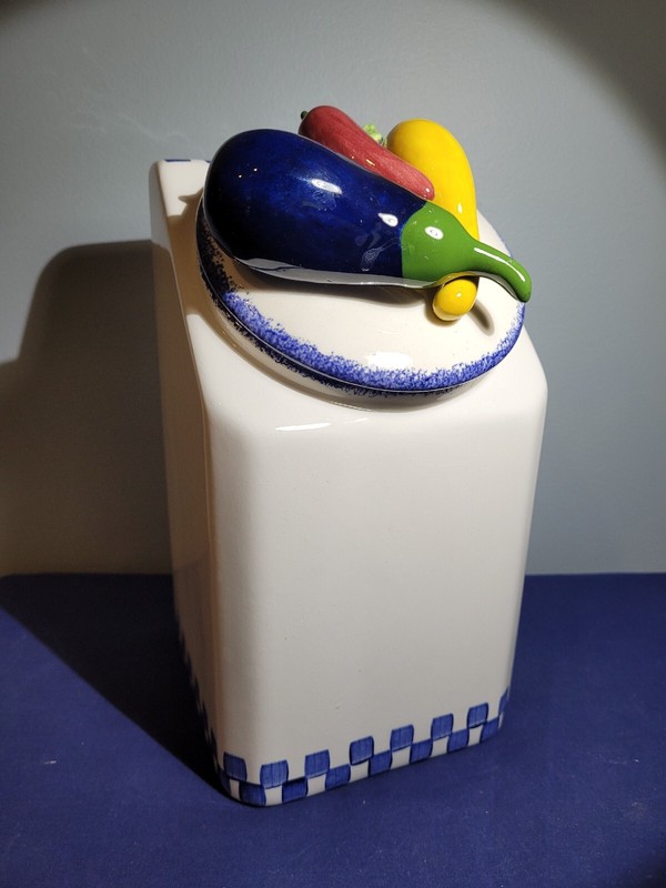 Cali Pottery Cannister 3D Vegetable Eggplant Pepper Squash 9" Signed