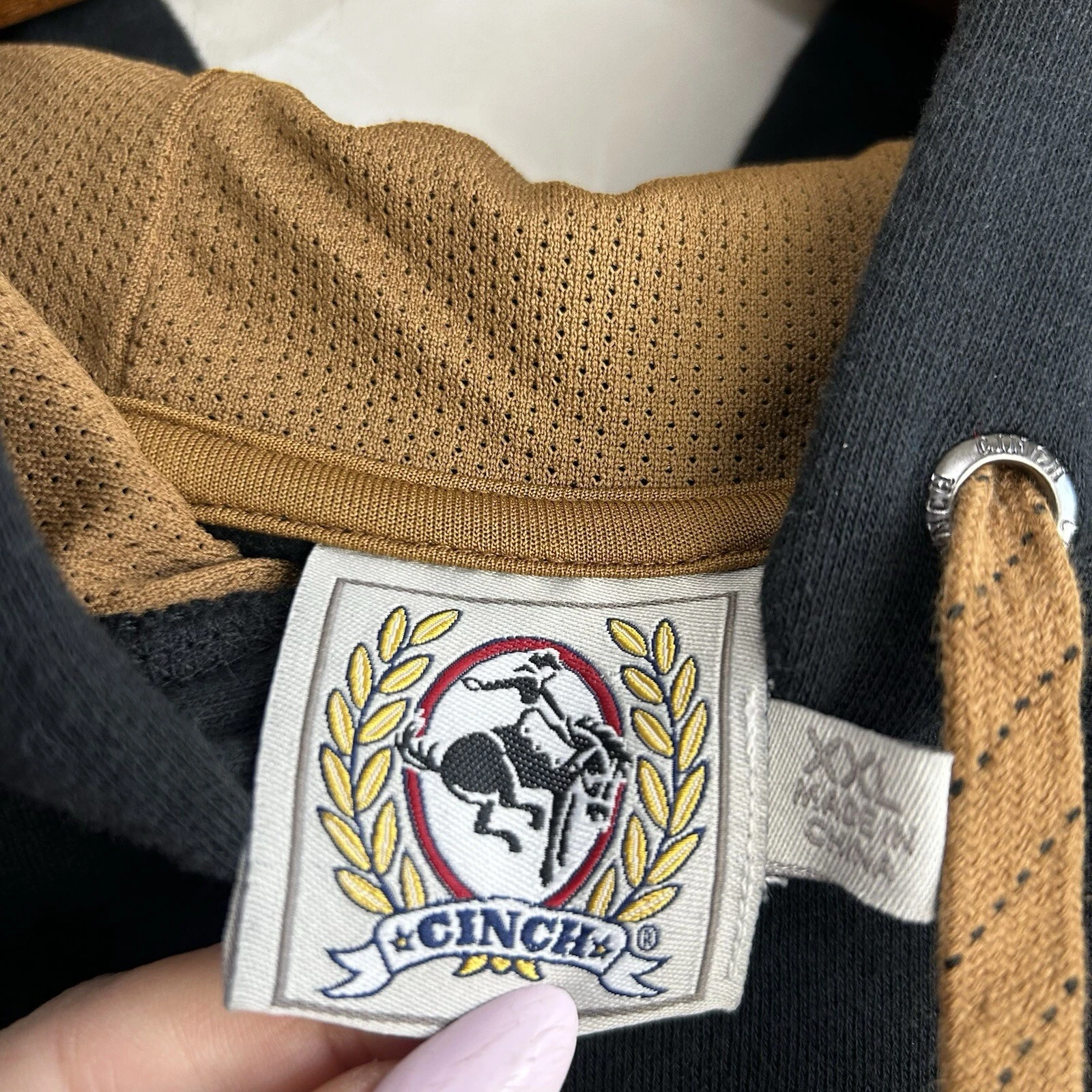 VETEMENTS Cinch Felpa con Cappuccio Uomo XXL Felpa Nera Marrone Western Abbigliamento da Lavoro Logo Coulisse