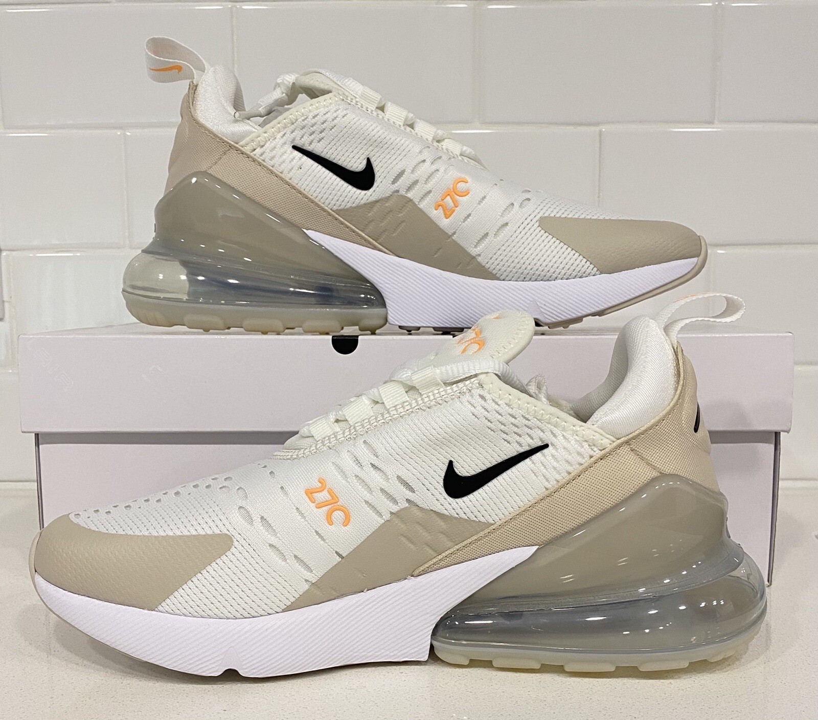 air max 270s in white desert sand