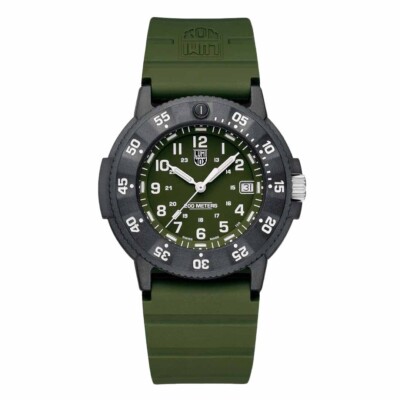 Luminox 43mm Uhr Navy SEAL 3000 grün/weißes Zifferblatt grün NBR Armband wasserdicht
