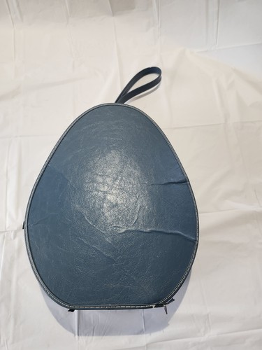 Blue Single Stitch Teardrop Overnight TRAINCASE Vintage 1960 Hard Vinyl LUGGAGE