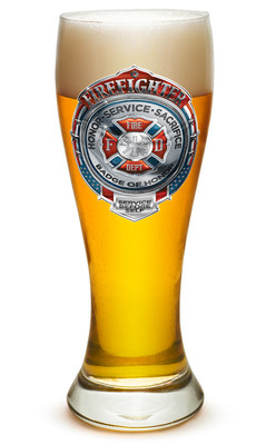 FIREFIGHTER- BADGE OF HONOR- LARGE  PILSNER BEER GLASS