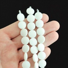 Coin Cultured Sea Glass Beads 12mm - White - 1 Strand 8 Beads - U127