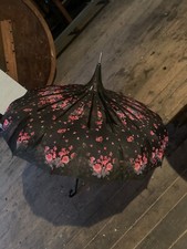 antique pagoda umbrella black with red cherry blossoms