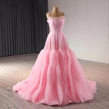 A-line Small Tail Spaghetti strap Ruffles Lace-up Evening Dresses Shirred Lace