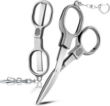 2 Pcs Mini Folding Stainless Steel Badge Scissors with 2 Keychains