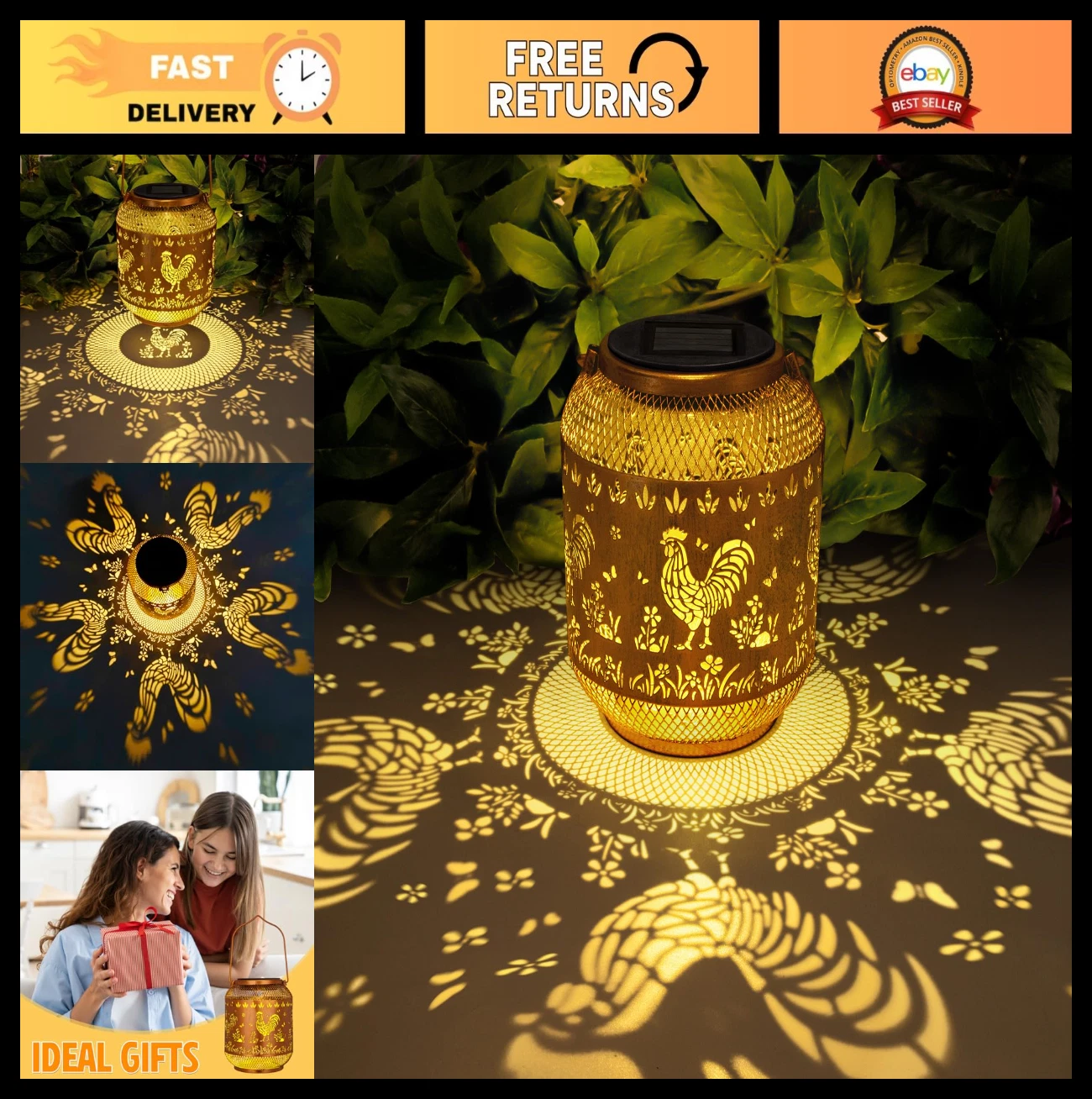 Outdoor Waterproof Chicken Solar Lanterns - Rooster LED Lights for Garden Decor,