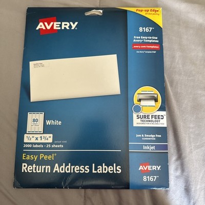 Avery Easy Peel Address Label - 0.5'' Width X 1.75'' Length 80/sheet 2000