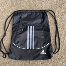 Adidas Black Drawstring Cinch sac Gym Bag with Reflective Stripes Zip Pocket Men