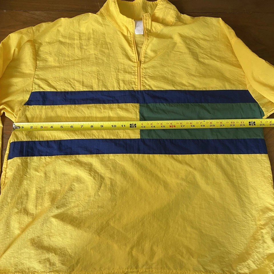 VINTAGE 90s Surf Style Jacket Yellow/Blue/Green 1/4 Zip Pullover Windbreaker O/S - Image 2 of 4