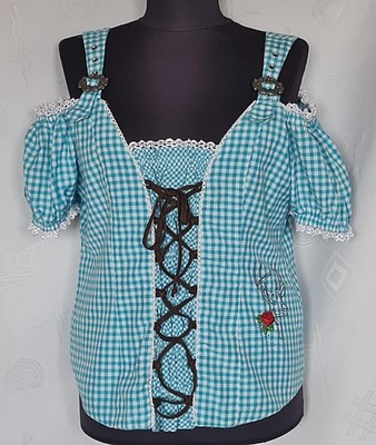 BLOUSE VINTAGE STOCKERPOINT DIRNDL OKTOBERFEST TYROL PLAID WOMENS TOP US12 EU40