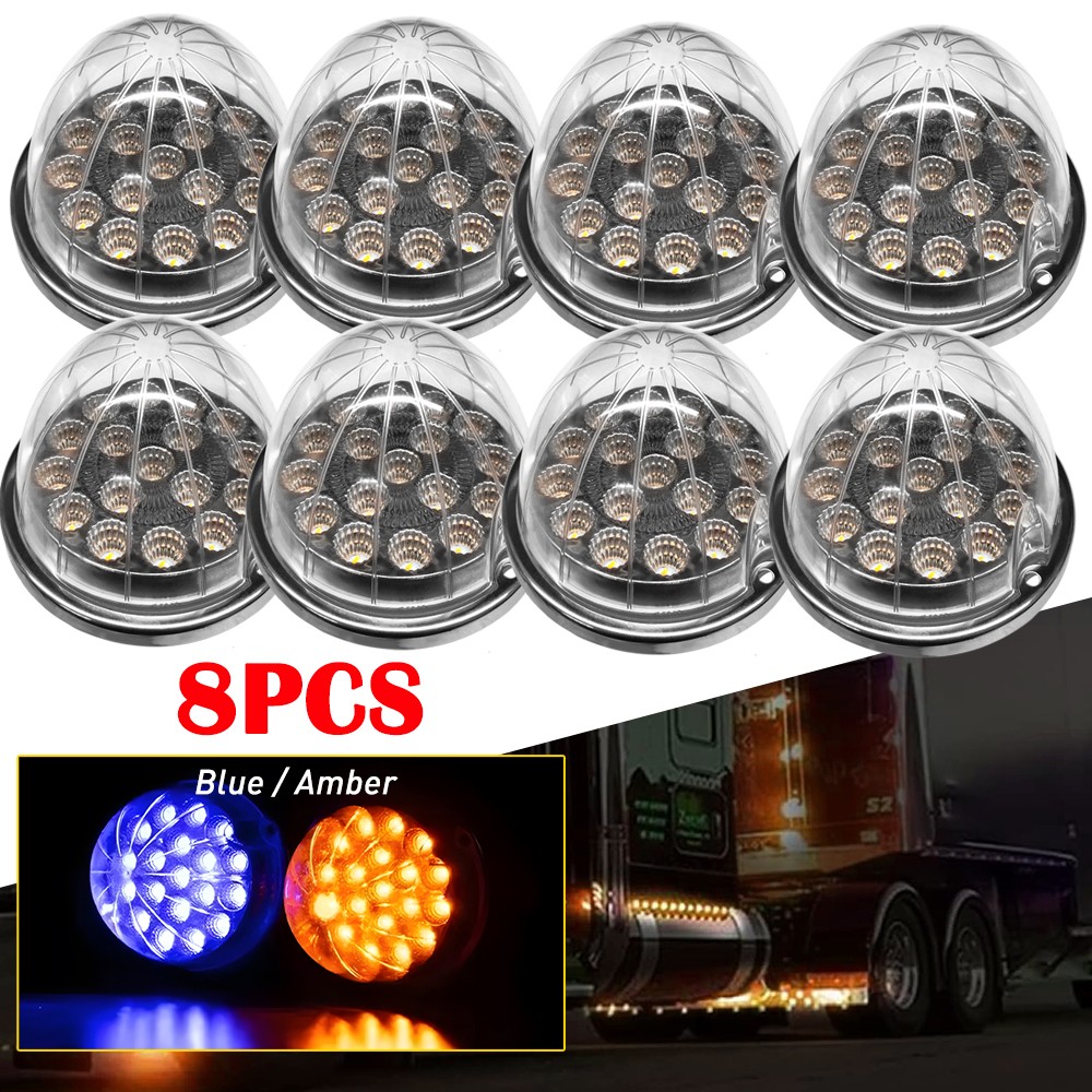 8X Amber Blue w/ Chrome Ring LED Watermelon Marker Turn Signal Clearance Light K
