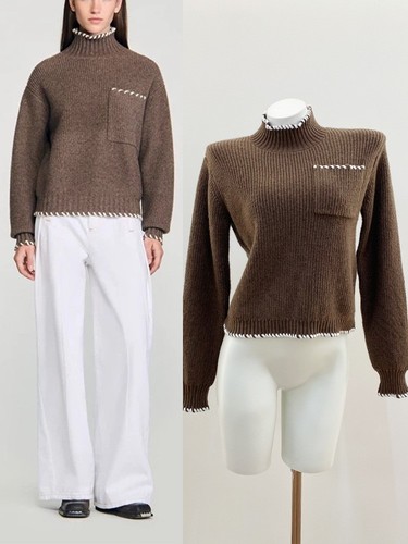 🎁🎁AUTHENTIC France Sandro Women Charm Stand Collar Knit Wool Sweater Tops SML