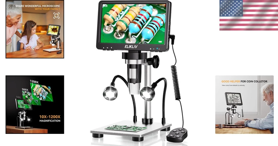 Microscopio Digital Pantalla 7"" Cámara 1080P 12MP Luces LED para Monedas y Electro... Foto 2 de 4