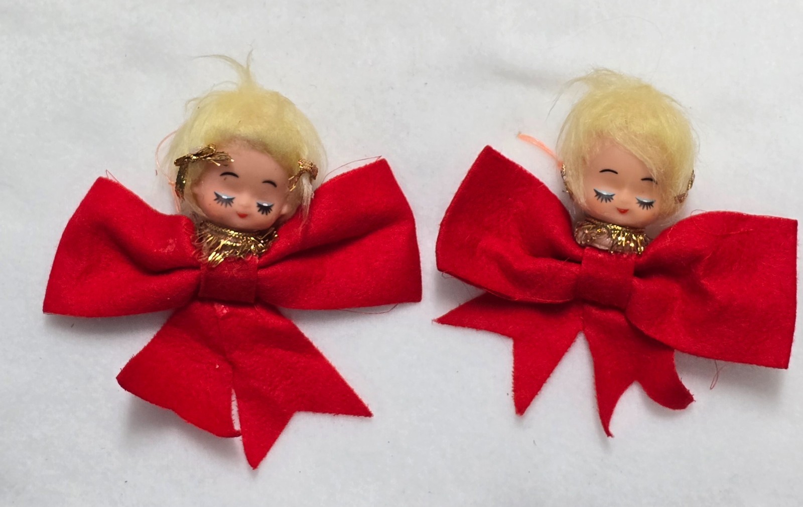 Vintage Retro Pixie Angel Girl Red Bow Christmas Ornaments Japan Lot of 2