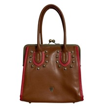 ANNA SUI 2-Way Shoulder Bag Handbag Brown Grained Leather