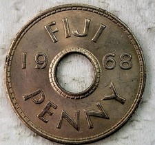 1968 Fiji One Penny  UNC Coin Queen Elizabeth II KM 21