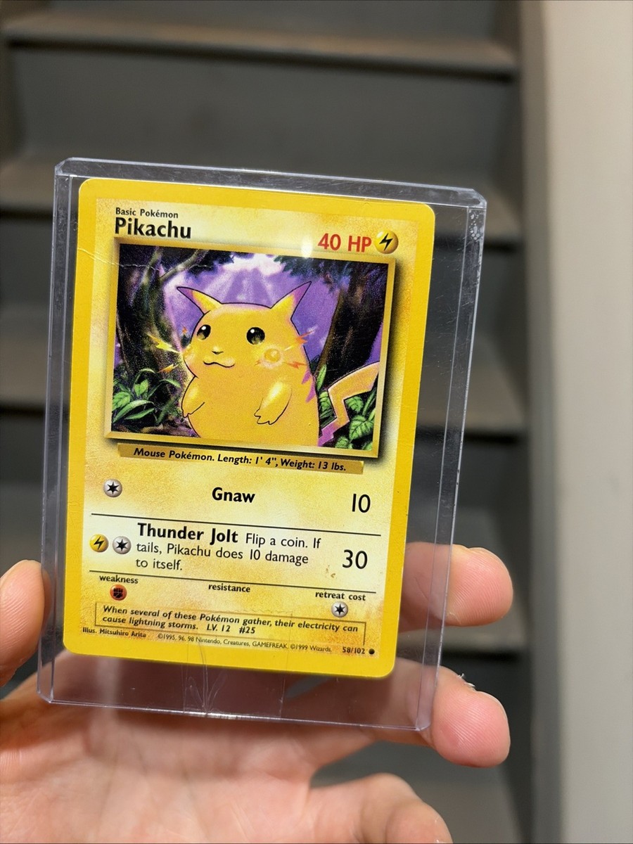1995 pikachu pokemon card value 58/102 1995 Basic Pokemon Card Yellow Cheeks Pikachu, Card 58/102