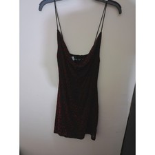 Motel Mini Dress Women Medium Red Leopard Y2K Mesh Spaghetti Strap Grunge