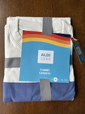 ALDI GEAR White Color Block Crew Neck Relaxed Boxy Fit Logo T-SHIRT MENS M 2025