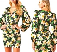 NEW! ASTR Ruched Floral Satin Cocktail Dress ModCloth Anthropologie Daffodils