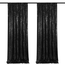 2 PCS Black 2x8 FT Sequin Backdrop Curtains Seamless Photography Background