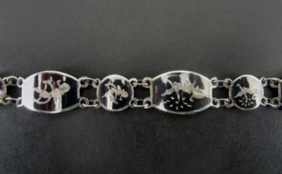 Vintage SIAM Dancers Enamel Sterling Silver 925 Signed BB Link