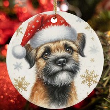 Merry Xmas Border Terrier Dog Santa Snow Winter Christmas Ornament Gift Decor