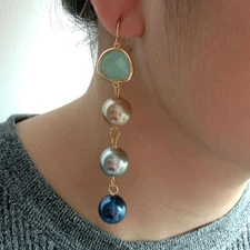 Multi Color Sea Shell Pearl Green Crystal Earrings