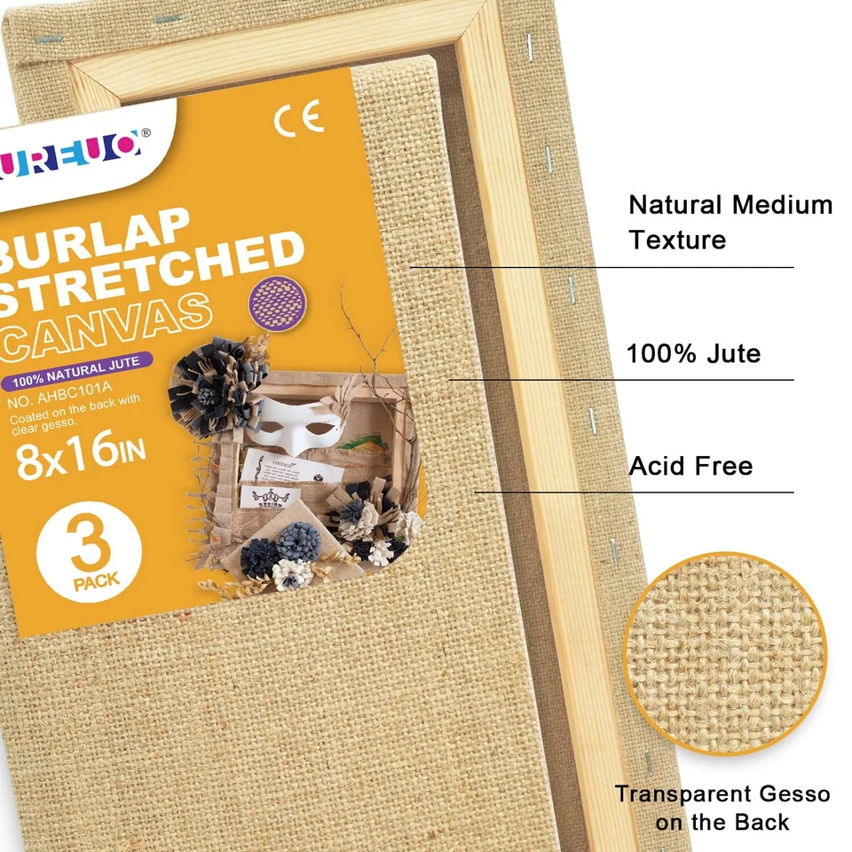 Stretched Burlap Canvas 8x16 Inch/3 Pack - 100% Natural Jute Transparent Gess... - Image 2 of 4