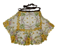 Apron Vintage Waist Half Sheer Yellow Brown Floral Tulips Handmade 1950s Retro