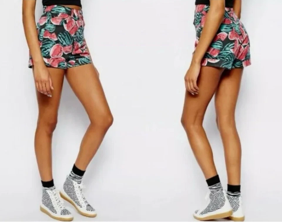 American Apparel High Waisted Denim Shorts Watermelon Print 26/27 - Image 2 of 4