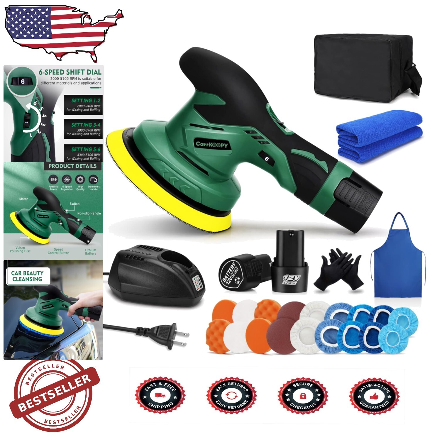Upgraded 3.0 Cordless Detailing Waxer with Dual 12V Batteries & Ergonomic Design