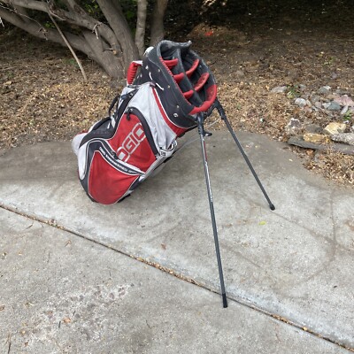 OGIO Woode 8-Way Grom Golf Stand Bag Red Gray Raincover Hood