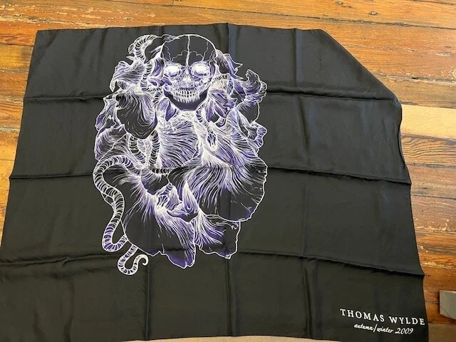 THOMAS WYLDE Silk Scarf, Skull in Flower, Black & Purple, 2009