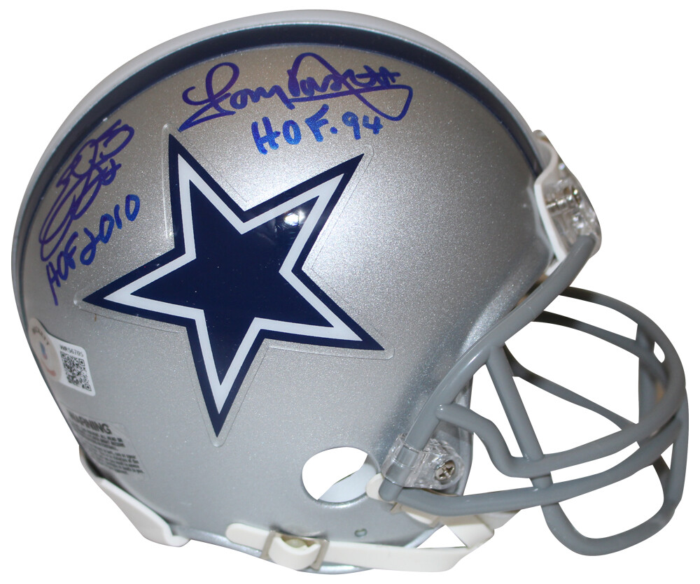 Smith Autographed Signed Dallas Cowboys Emmitt & Tony Dorsett Cowboys VSR4 Mini Helmet HOF BAS 37345 