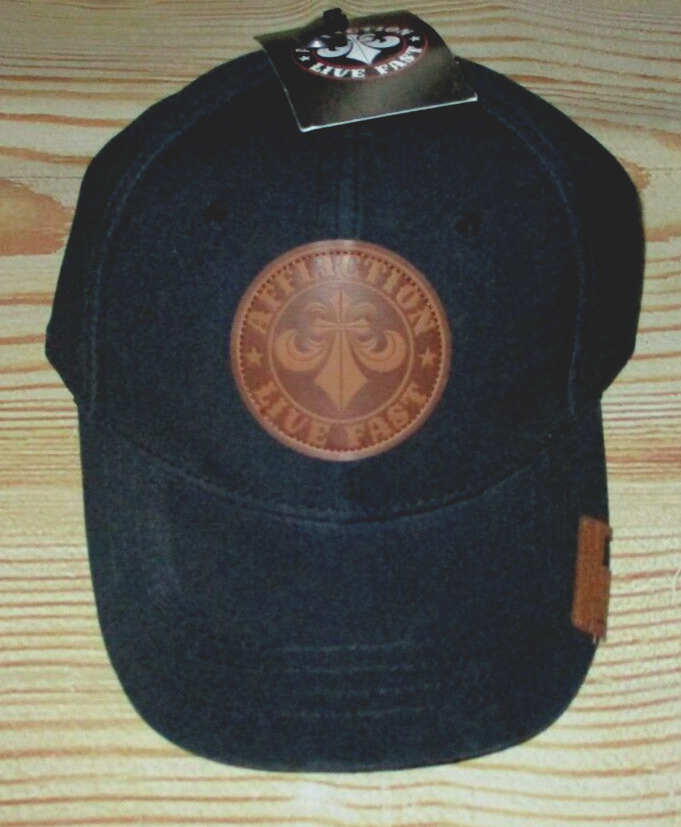 MENS AFFLICTION DISTRESSED BLACK STRAPBACK HAT ADJUSTABLE CANVAS