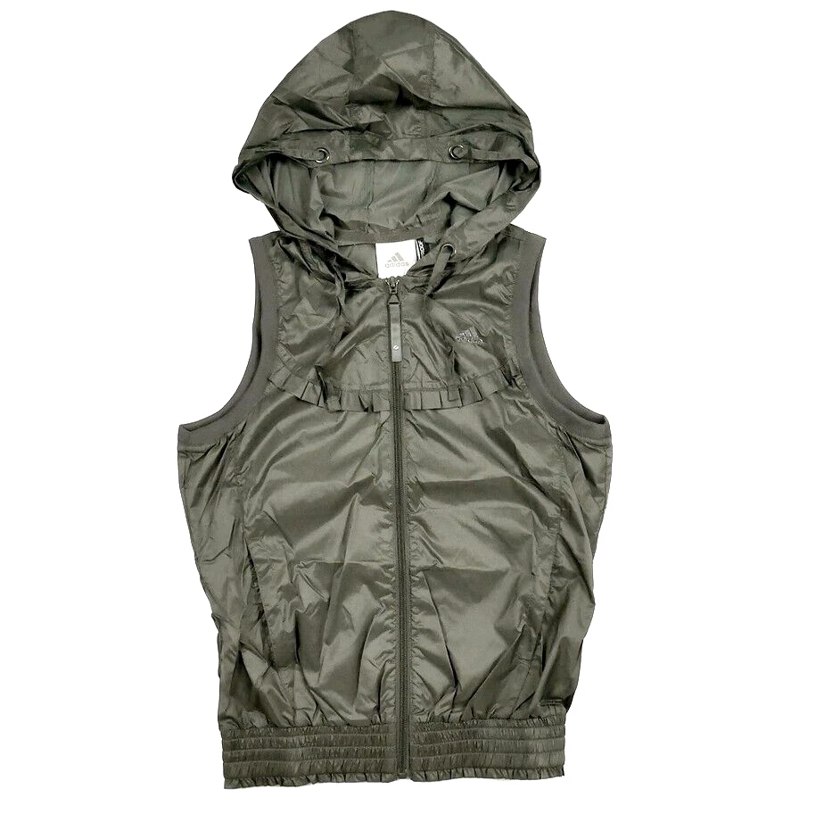 Adidas Damen Sport Weste Wind Jacke Kapuze Trainingsjacke Laufjacke Armee grün - Bild 2 von 4