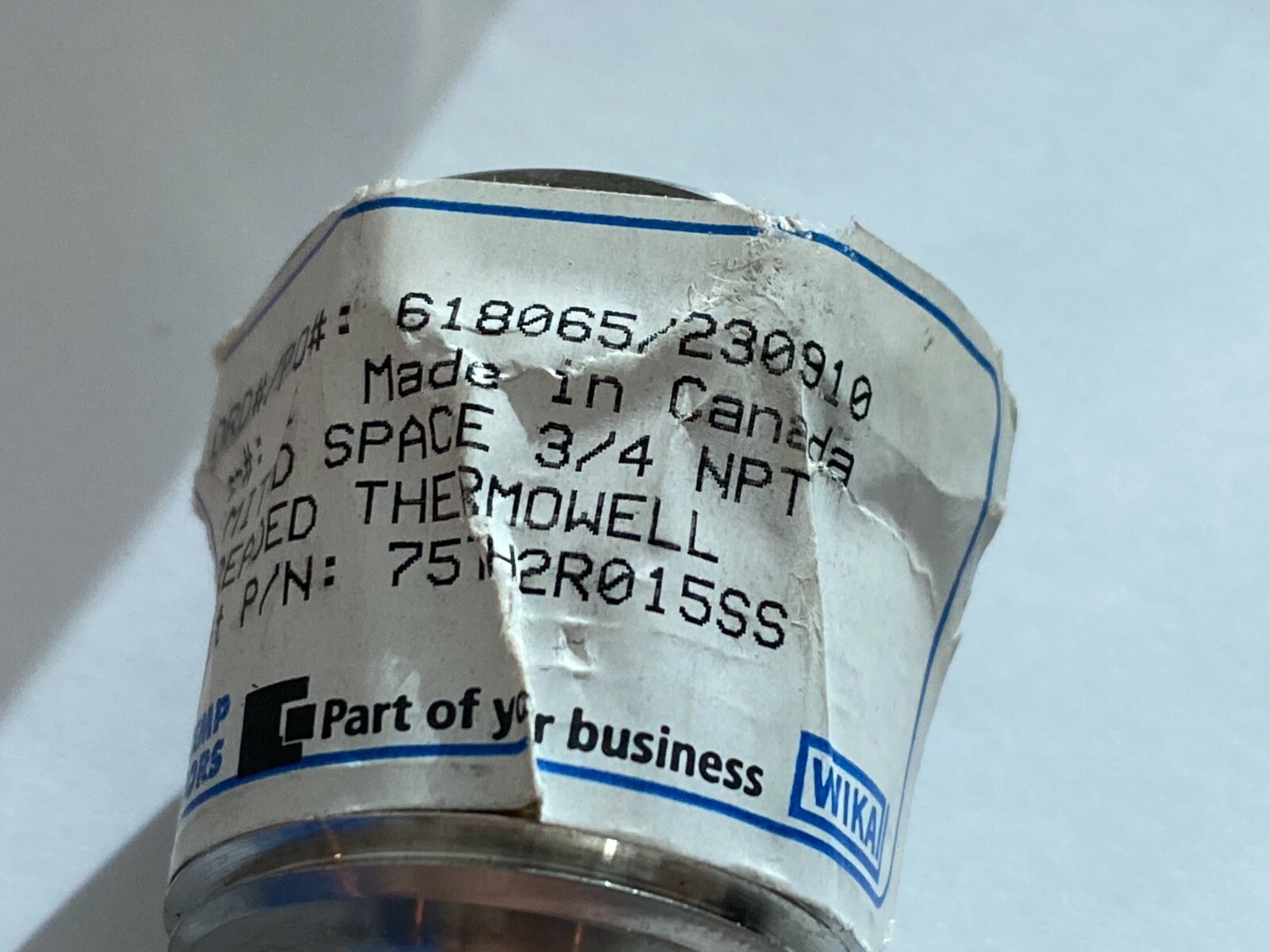 1 NIB WIKA 75TH2R015SS THREADED THERMOWELL TW15 SOLID MACHINED LIMITED