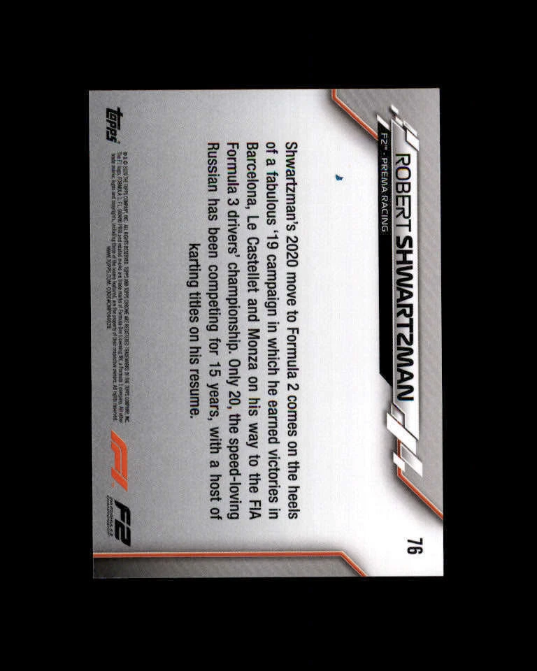 2020 Topps Chrome Formula 1 #76 Robert Shwartzman/F2 Cars (ref 163546) - Image 2 of 2