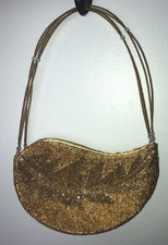 VTG 90s FULLY BEADED GOLD CHAMPAGNE LEAF HANDBAG BOHO DECO FORMAL PROM
