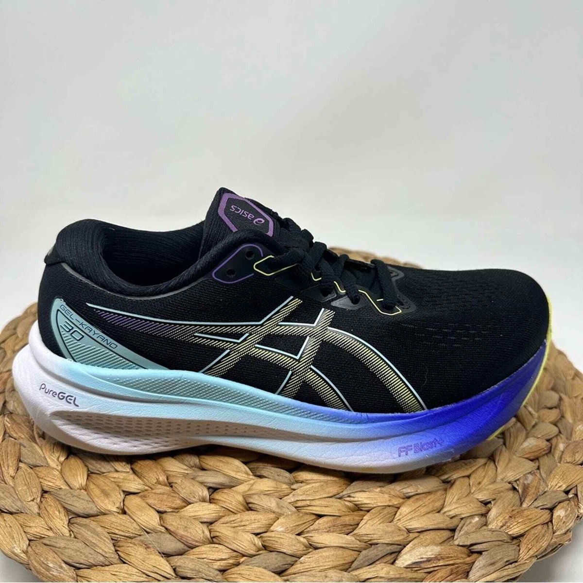 ASICS Gel Kayano 30 Women Running Shoes Black Glow Yellow Size WIDE