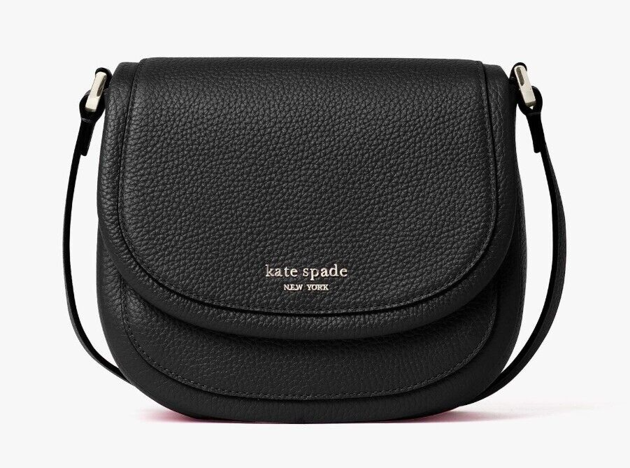 Kate Spade Roulette Small Saddle Bag Black Pebbled Leather PXRUB378 258 MSRP FS eBay