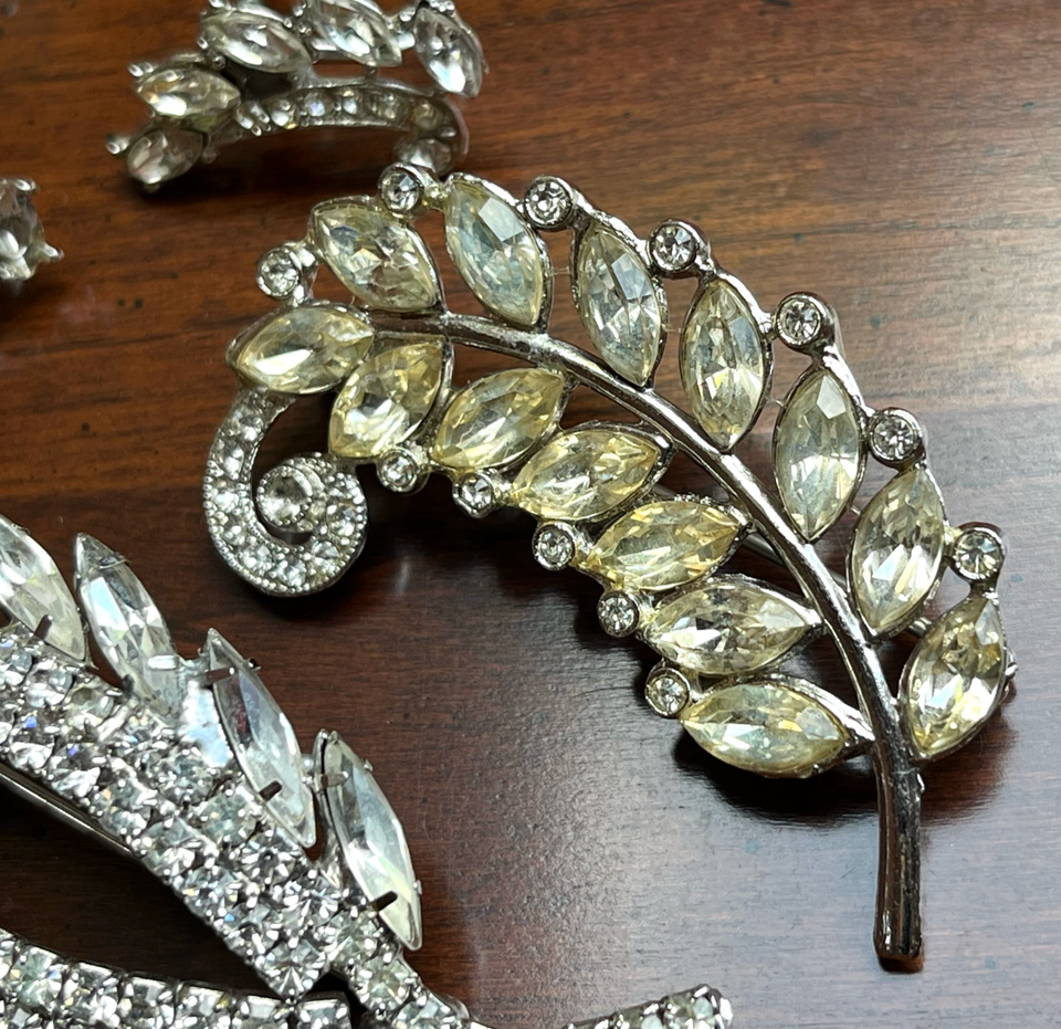 Vintage WEISNER Clear ICE Screw Back Earrings & 2 Rhinestone Leaf