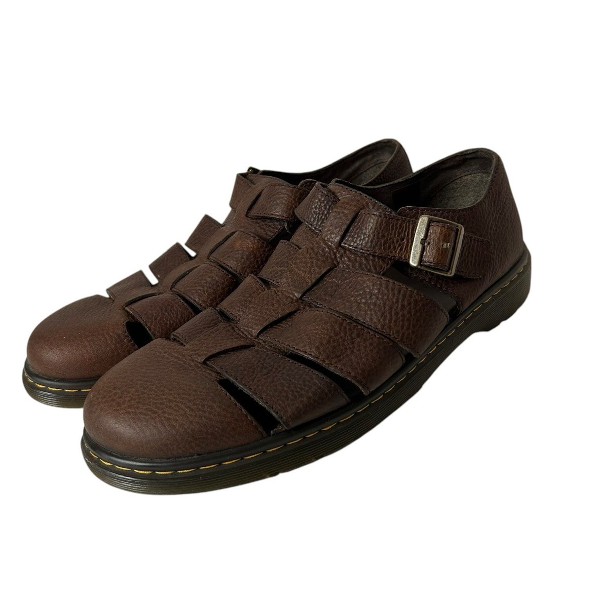 Dr Martens Fisherman Sandals Men 13 brown leather Fenton Buckle Up Slip On Shoes Vintage Dr Doc Martens Brown Leather Fisherman Sandal Shoes  main image 4