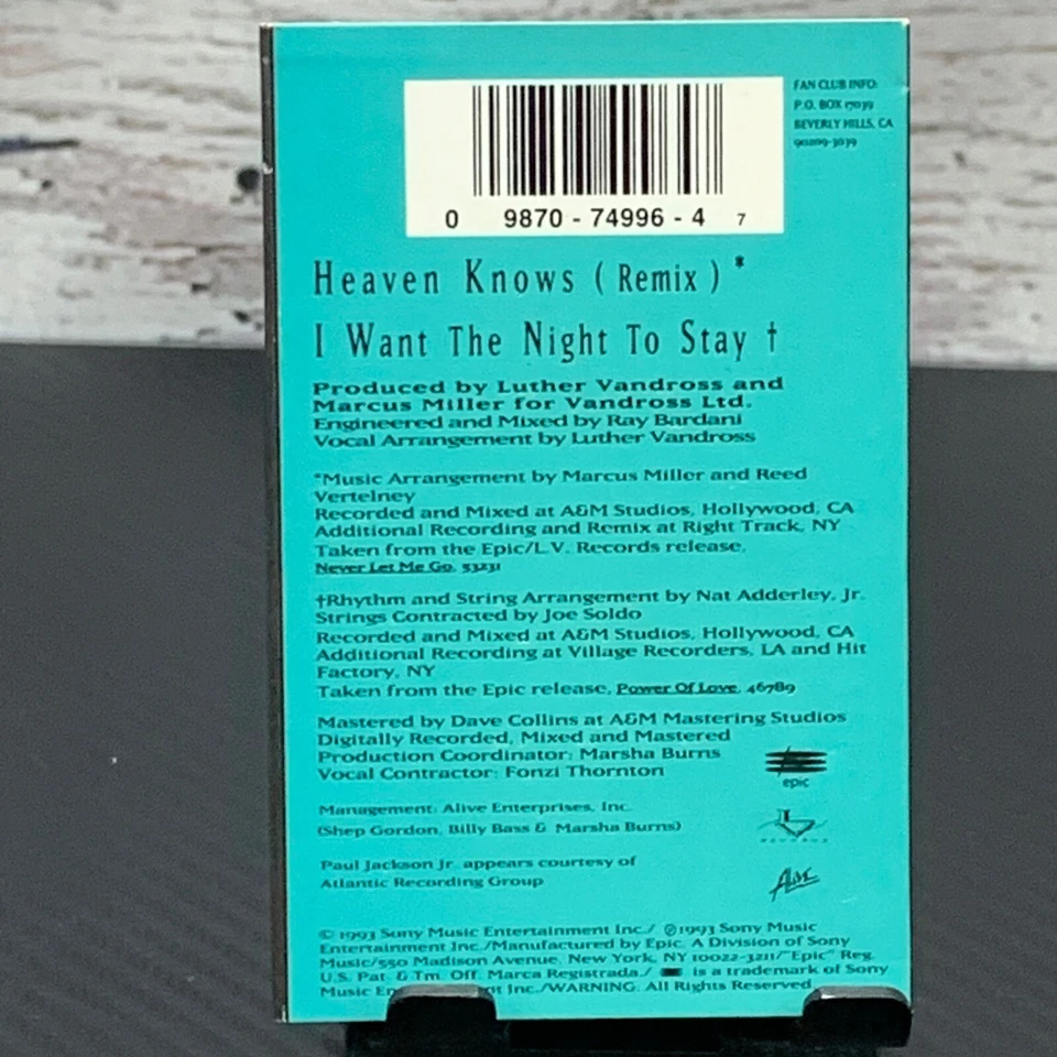 Luther Vandross - Heaven Knows Remix [Cassette Tape 1993 Single] Epic Records Foto 2 de 4