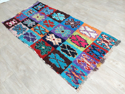 Moroccan Handmade Vintage Area Rug Berber Boucherouite Colorful Azilal  Runner