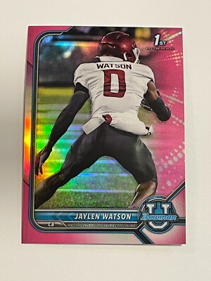 2021-22 Bowman University Football Pink Refractor - Jaylen Watson - Kansas City