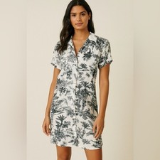 Tahari Womens Linen Blend Dress Toile Hibiscus Island Resort XTRA-SMALL White