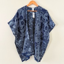 J. Jill Pure Jill Indigo Dyed Cotton Open Cardigan Kimono Floral Textured S-L
